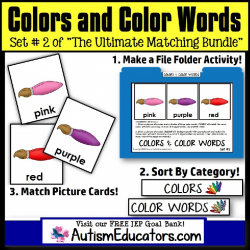 File Folder Activities For Special Education MATCHING COLORS and COLOR WORDS Set 2